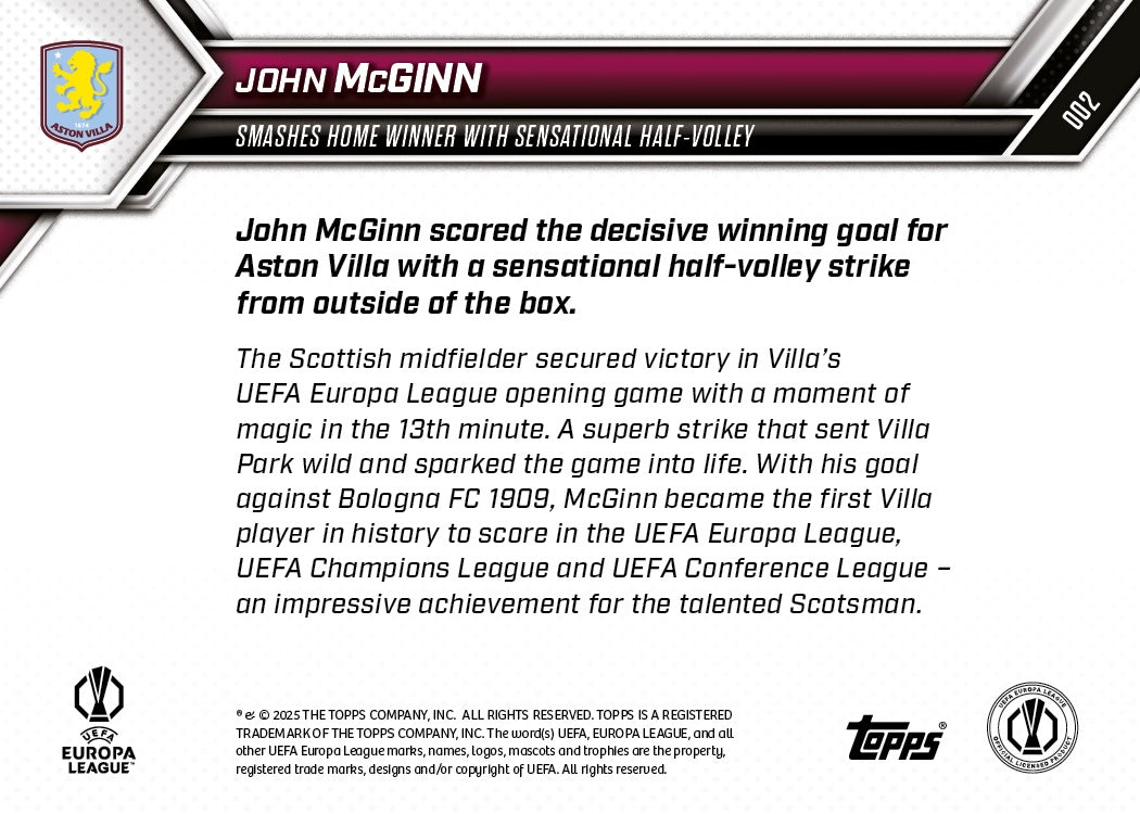John McGinn - 2025-26 UEL Topps NOW® Card 2 - PR: 171