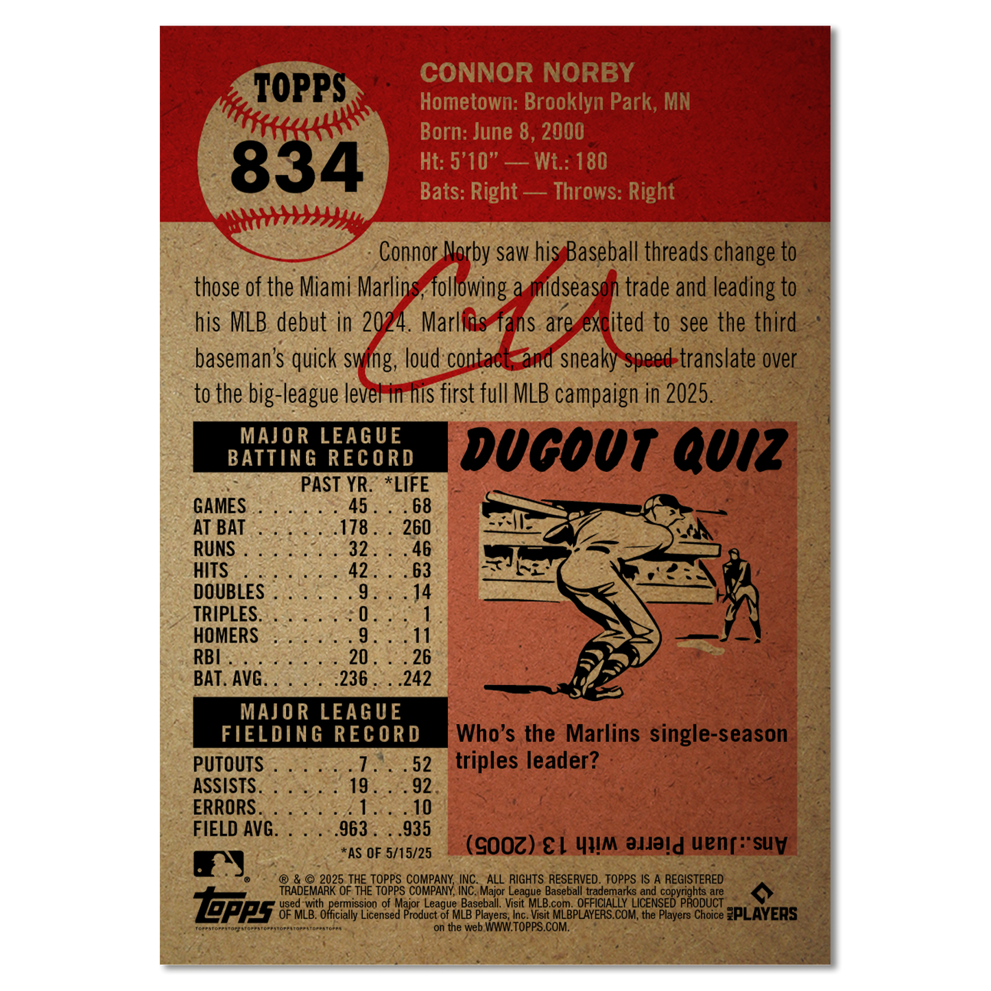 Connor Norby - MLB Living Set® - Card 834 - PR: 1109