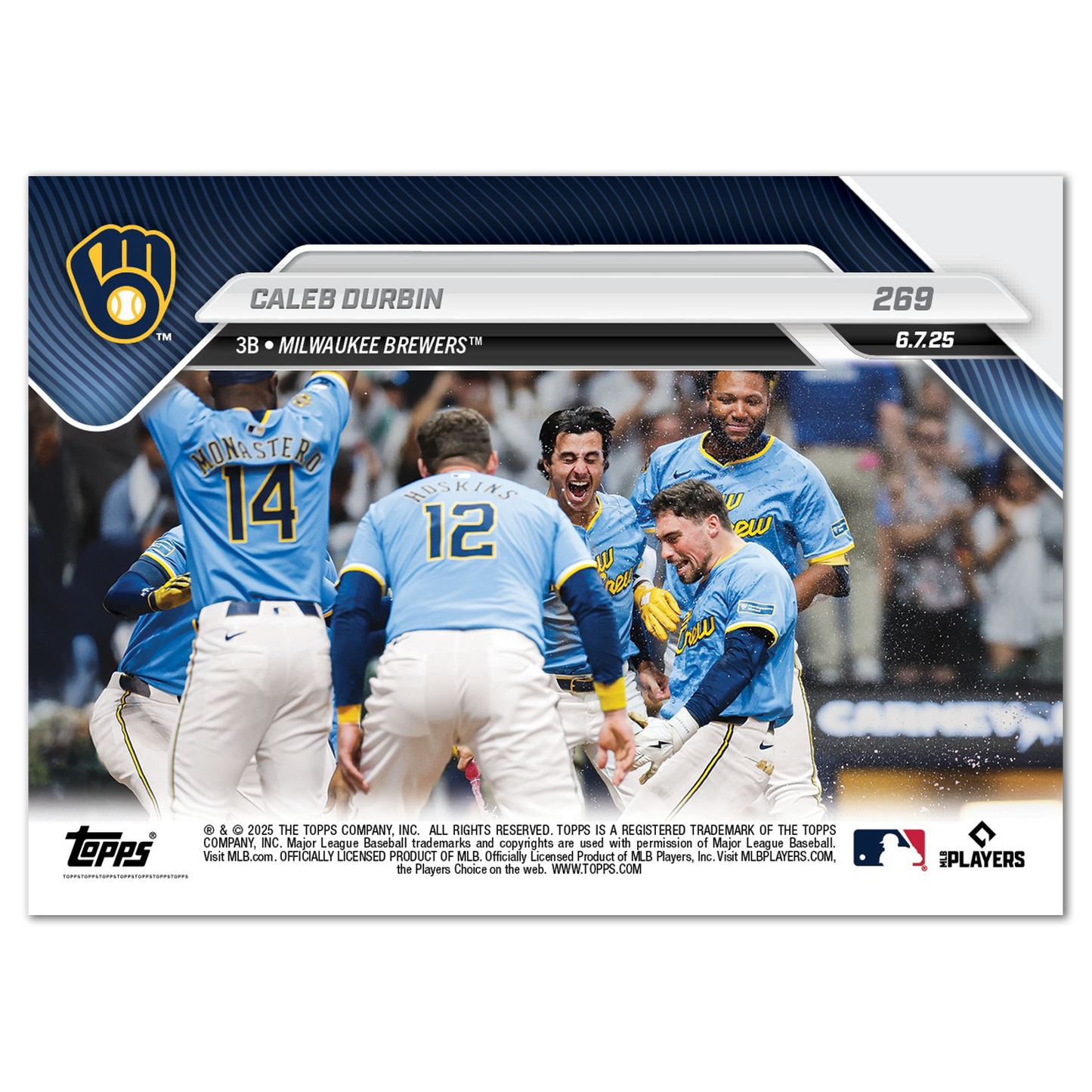Caleb Durbin - 2025 MLB Topps NOW® - Card 269 - PR: 772