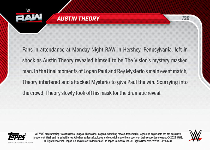 Austin Theory - 2025 WWE Topps NOW® - Card 138 - PR: 737