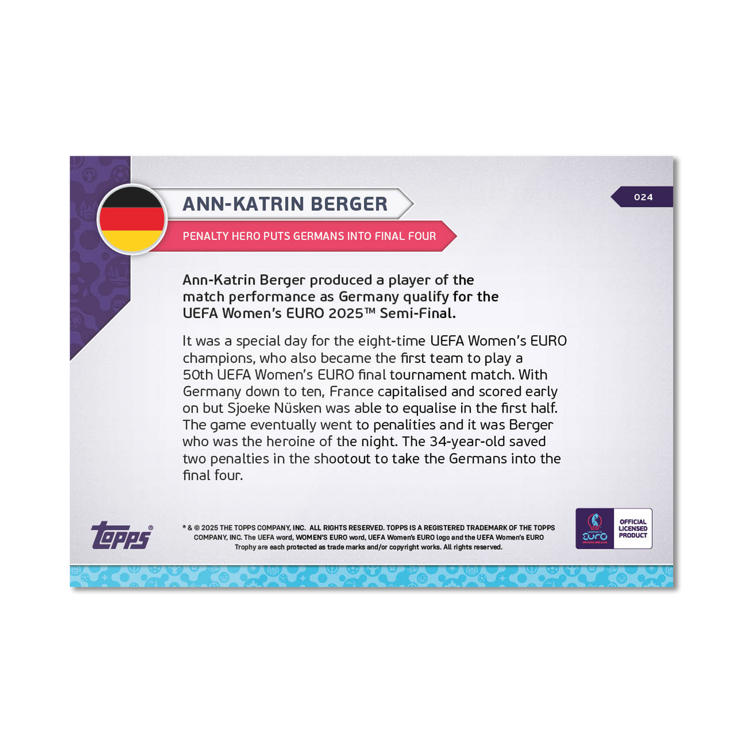 Ann-Katrin Berger - UEFA Women’s EURO 2025™ Topps NOW® - Card 24 - PR: 234