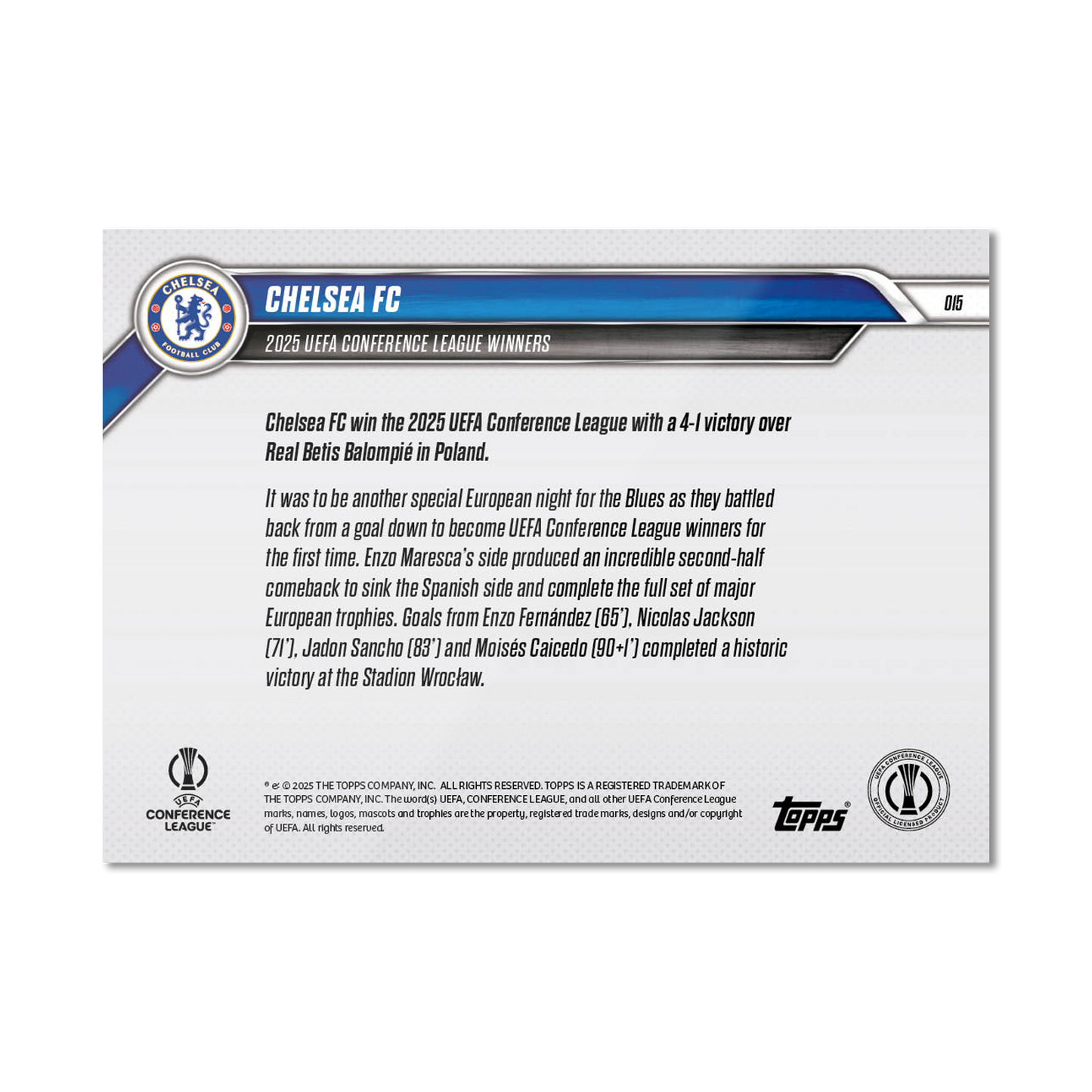 Chelsea FC - 2024-25 UECL Topps NOW® - Card 15 - PR: 1410
