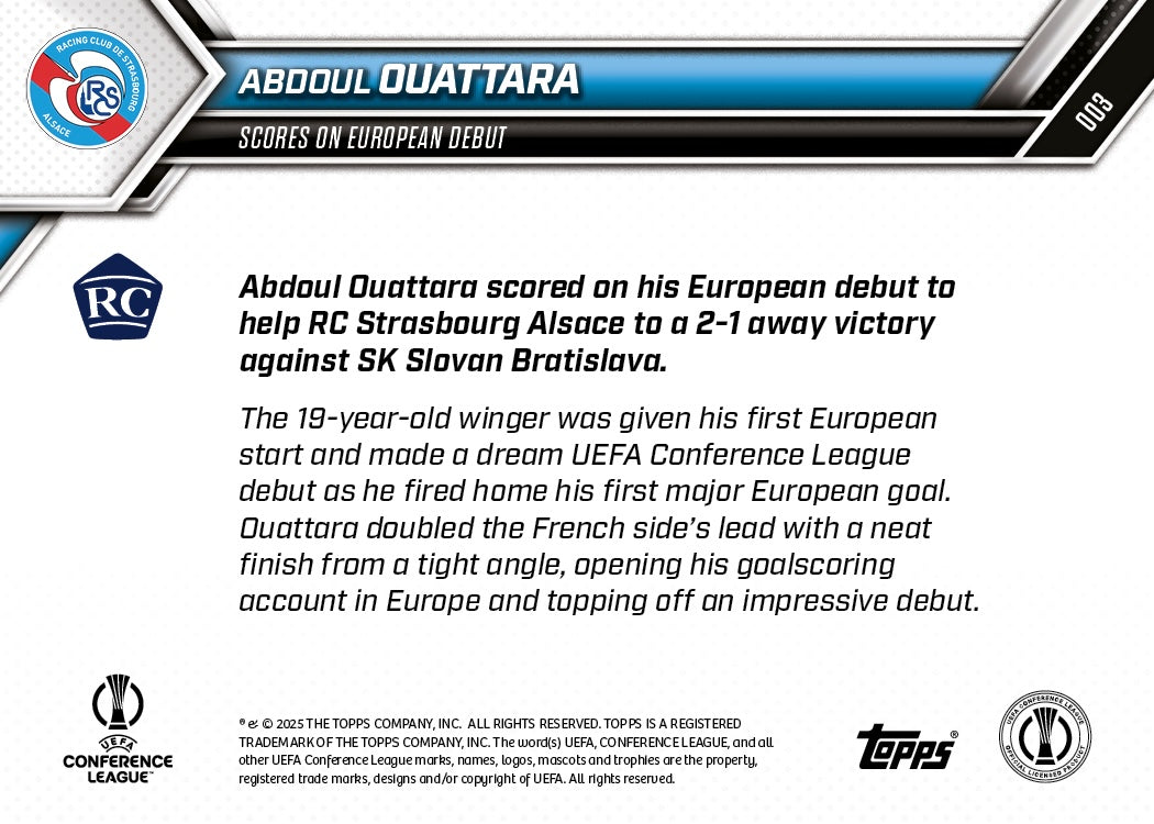 Abdoul Ouattara - 2025-26 UECL Topps NOW® - Card 3 - PR: 154