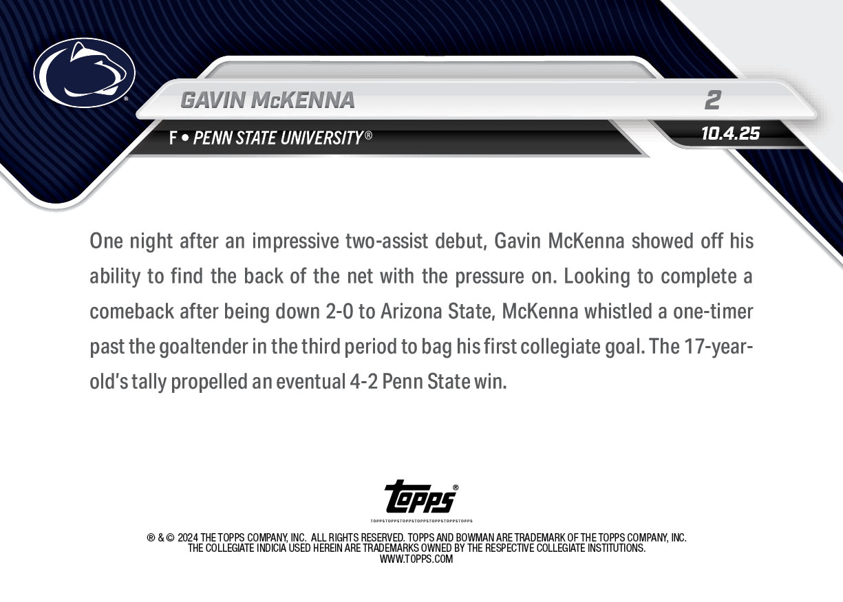 Gavin McKenna - 2025-26 Bowman U NOW® Hockey - Card 2 - PR: 5641