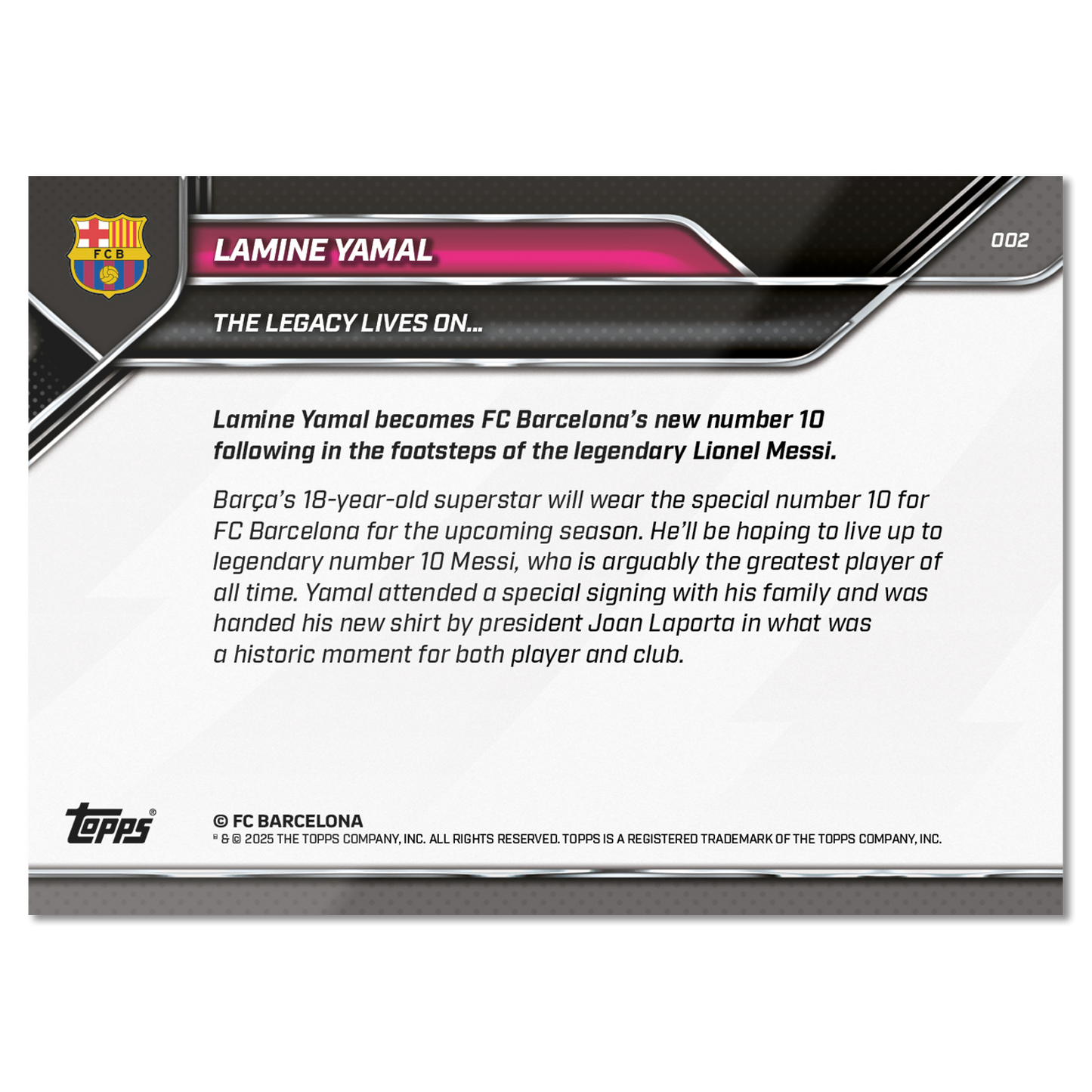 Lamine Yamal - 2025 FC Barcelona Topps NOW® - Card 2 - LOOK FOR DUAL AUTO - PR: 76476