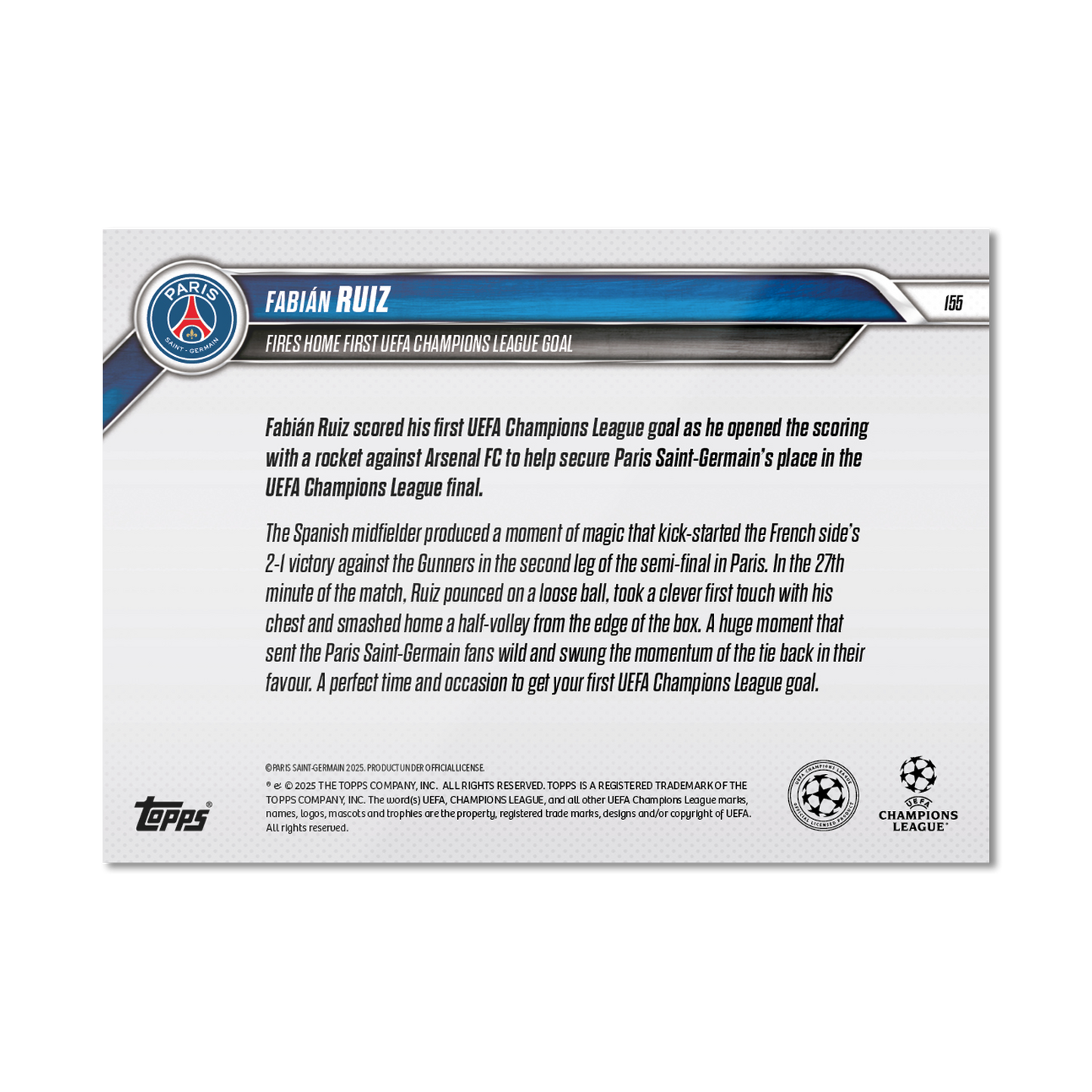 Fabián Ruiz - 2024-25 UCL Topps NOW® - Card 155 - PR: 143