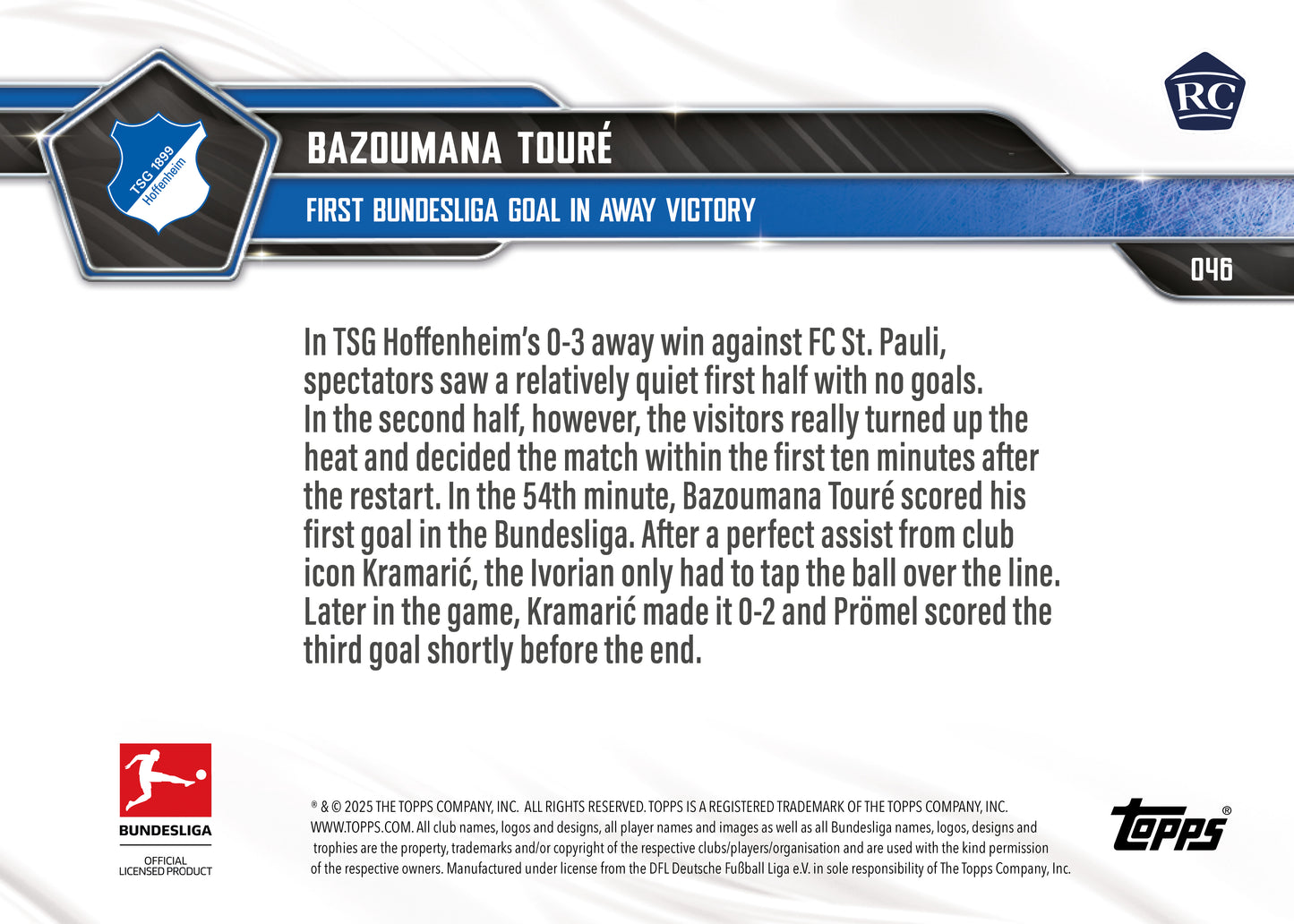 Bazoumana Touré - 2025-26 Bundesliga Topps NOW® - Card 46 - PR: 337