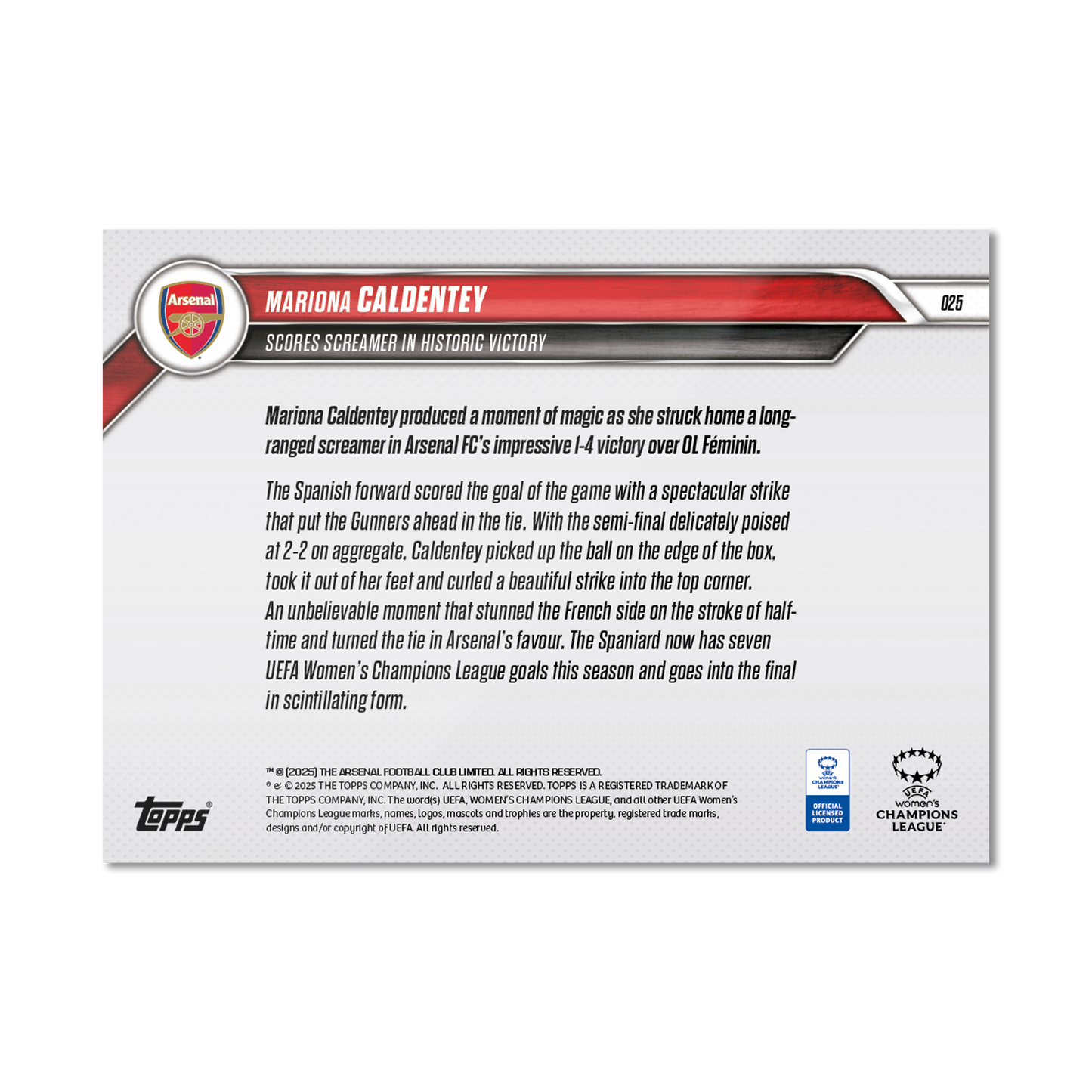 Mariona Caldentey - 2024-25 UWCL Topps NOW® - Card 25 - PR: 323