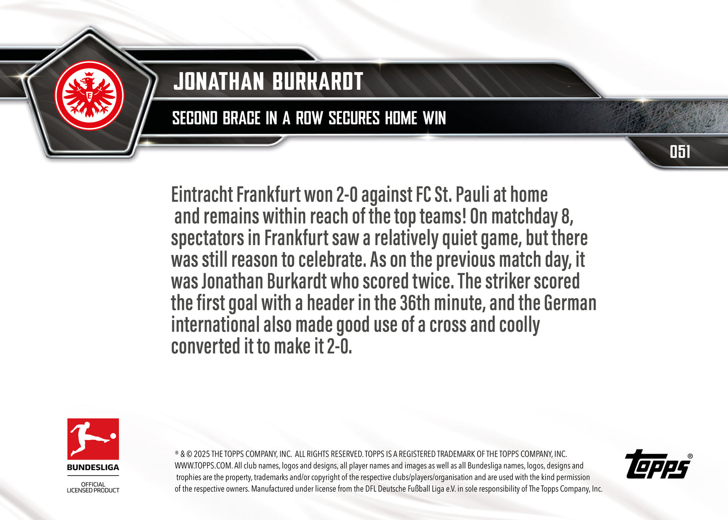 Jonathan Burkardt - 2025-26 Bundesliga Topps NOW® - Card 51 - PR: 202