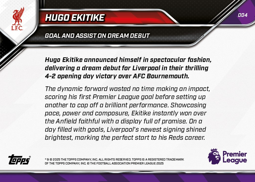 Hugo Ekitike - 2025-26 Premier League Topps NOW® - Card 4 - PR: 1689