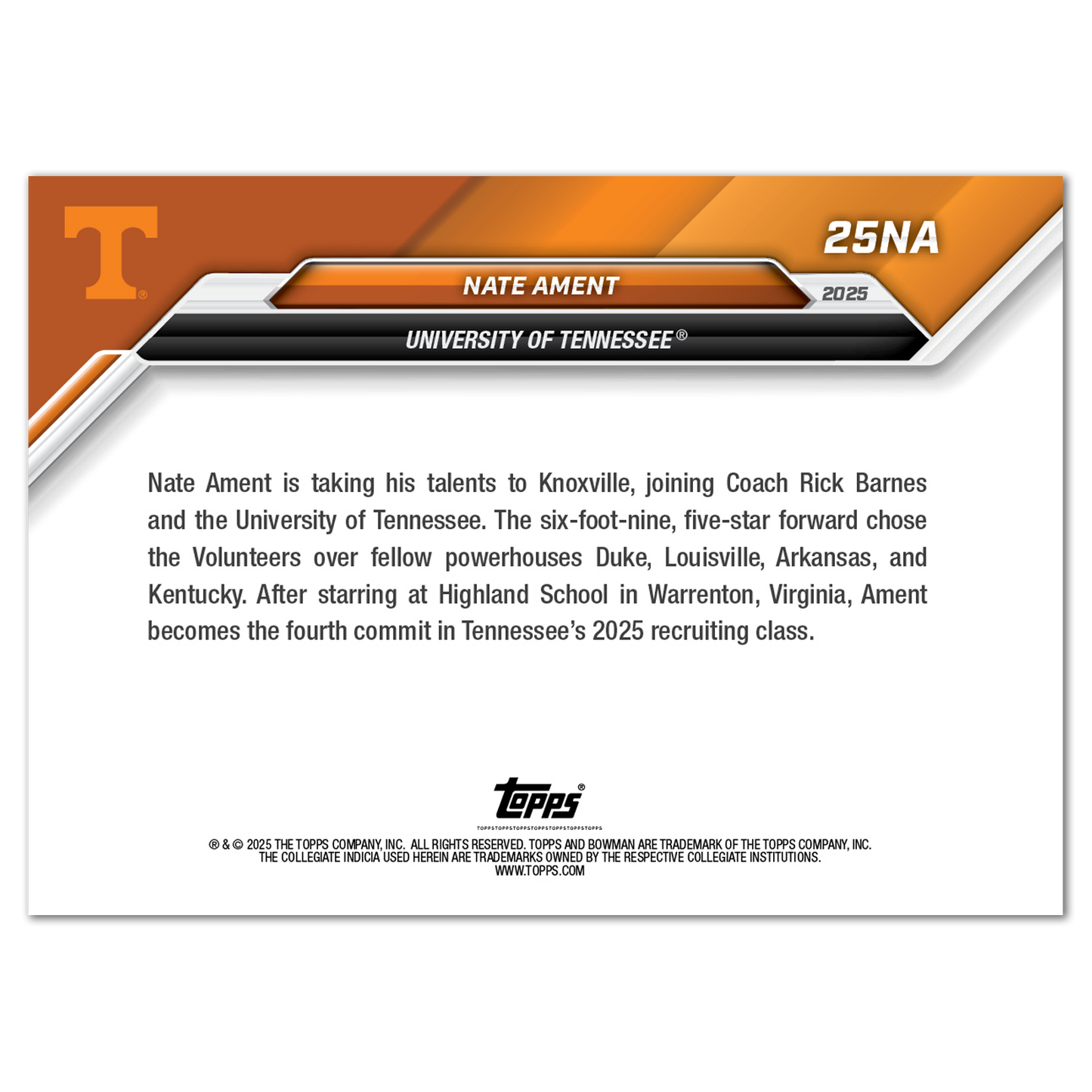 Nate Ament - 2024-25 Bowman U NOW® Basketball - Card 110 - LOOK FOR AUTO - PR: 2235