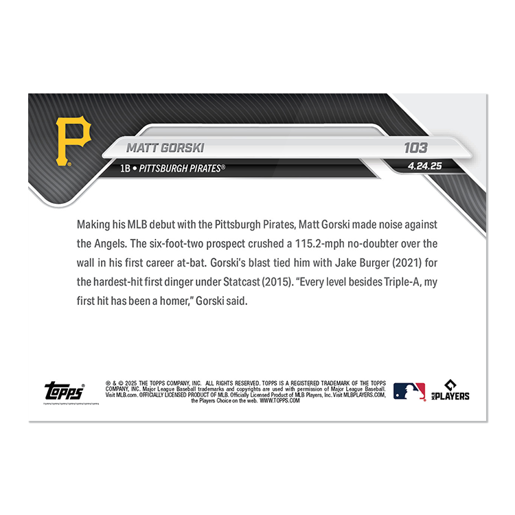 Matt Gorski - 2025 MLB Topps NOW® - Card 103 - PR: 932