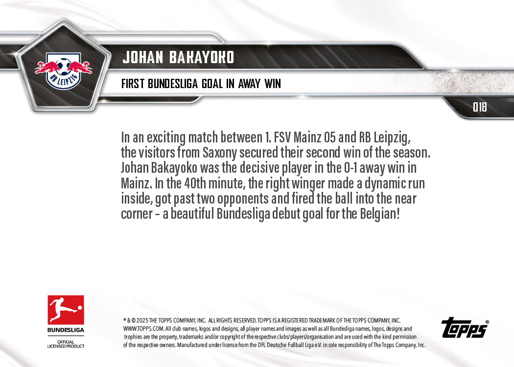 Johan Bakayoko - 2025-26 Bundesliga Topps NOW® - Card 18 - PR: 126