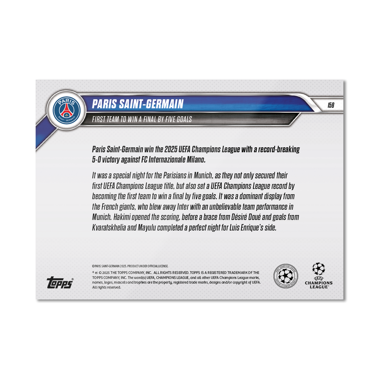Paris Saint-Germain - 2024-25 UCL Topps NOW® - Card 158 - PR: 1368