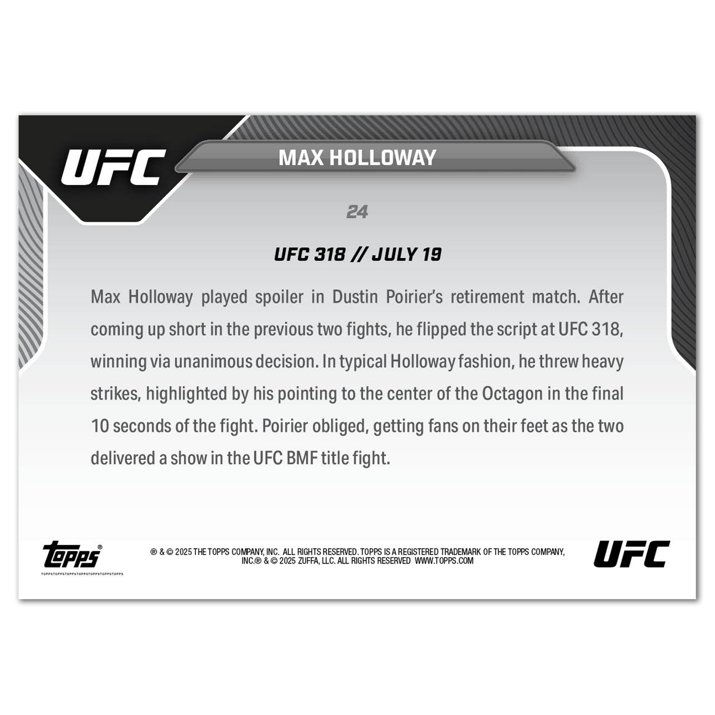 Max Holloway - 2025 UFC Topps NOW® - Card 24 - LOOK FOR AUTOS - PR: 2783