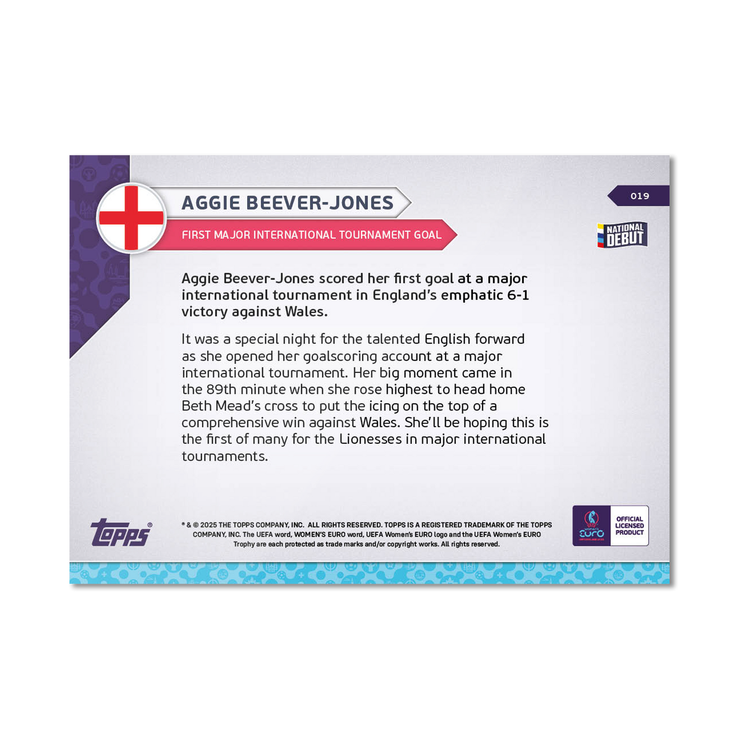 Aggie Beever-Jones - UEFA Women’s EURO 2025™ Topps NOW® - Card 19 - PR: 208