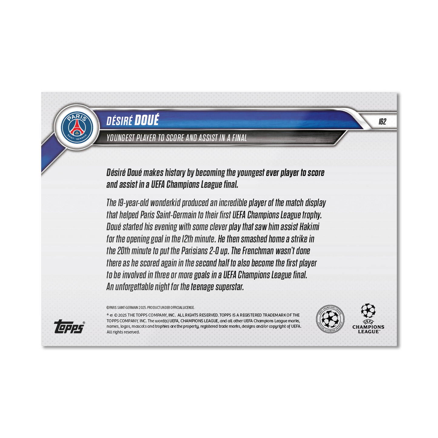 Désiré Doué - 2024-25 UCL Topps NOW® - Card 162 - LOOK FOR AUTO-RELIC - PR: 5843