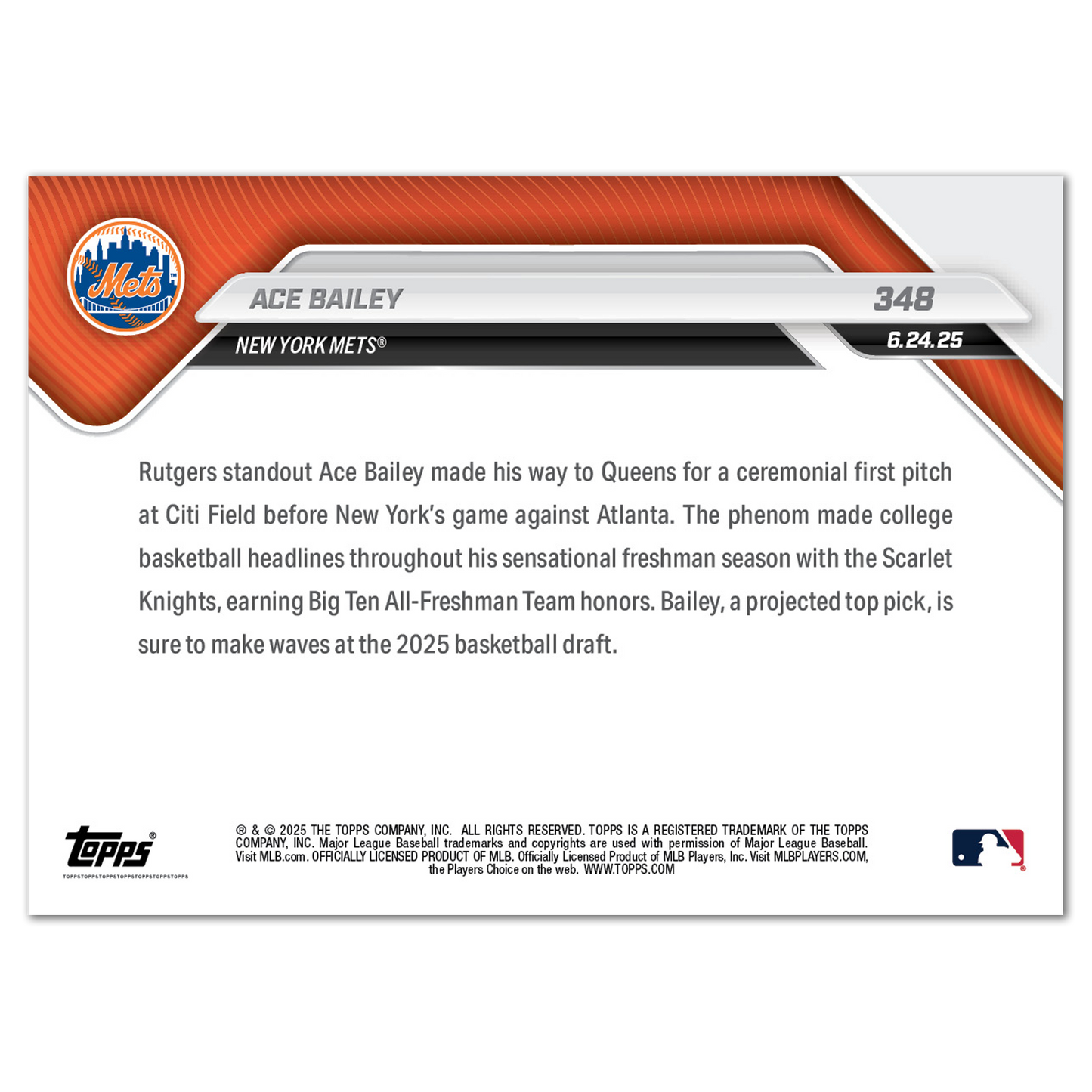 Ace Bailey - 2025 MLB Topps NOW® - Card 348 - PR: 1082