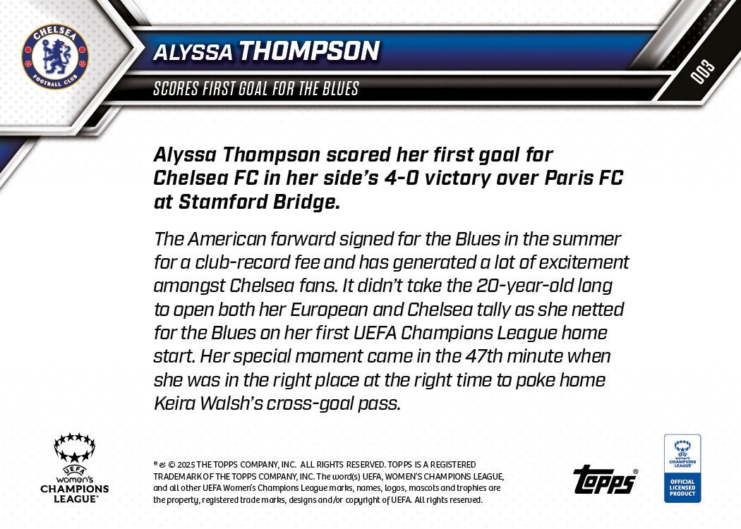 Alyssa Thompson - 2025-26 UWCL Topps NOW® - Card 3 - PR: 632