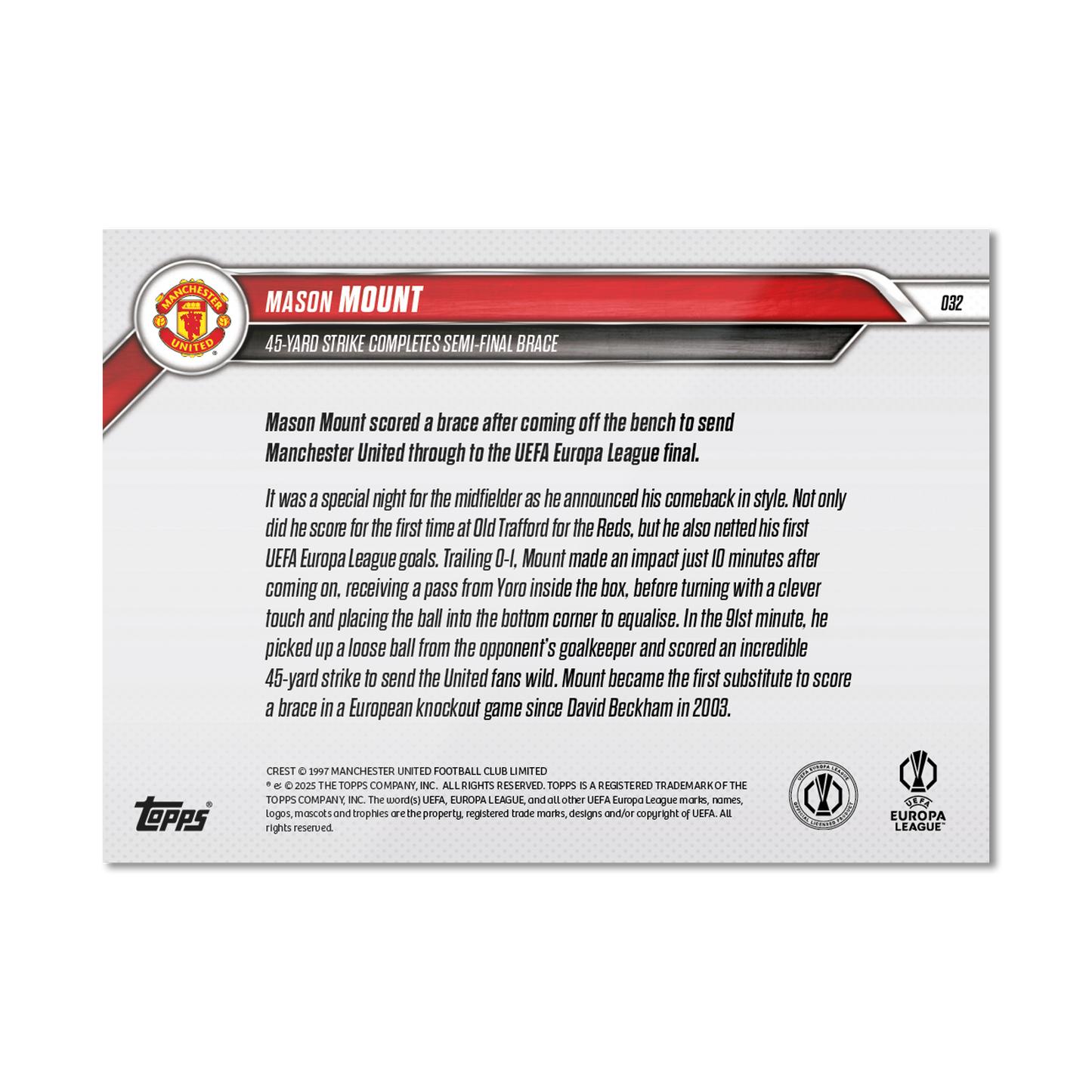 Mason Mount - 2024-25 UEL Topps NOW® Card 32