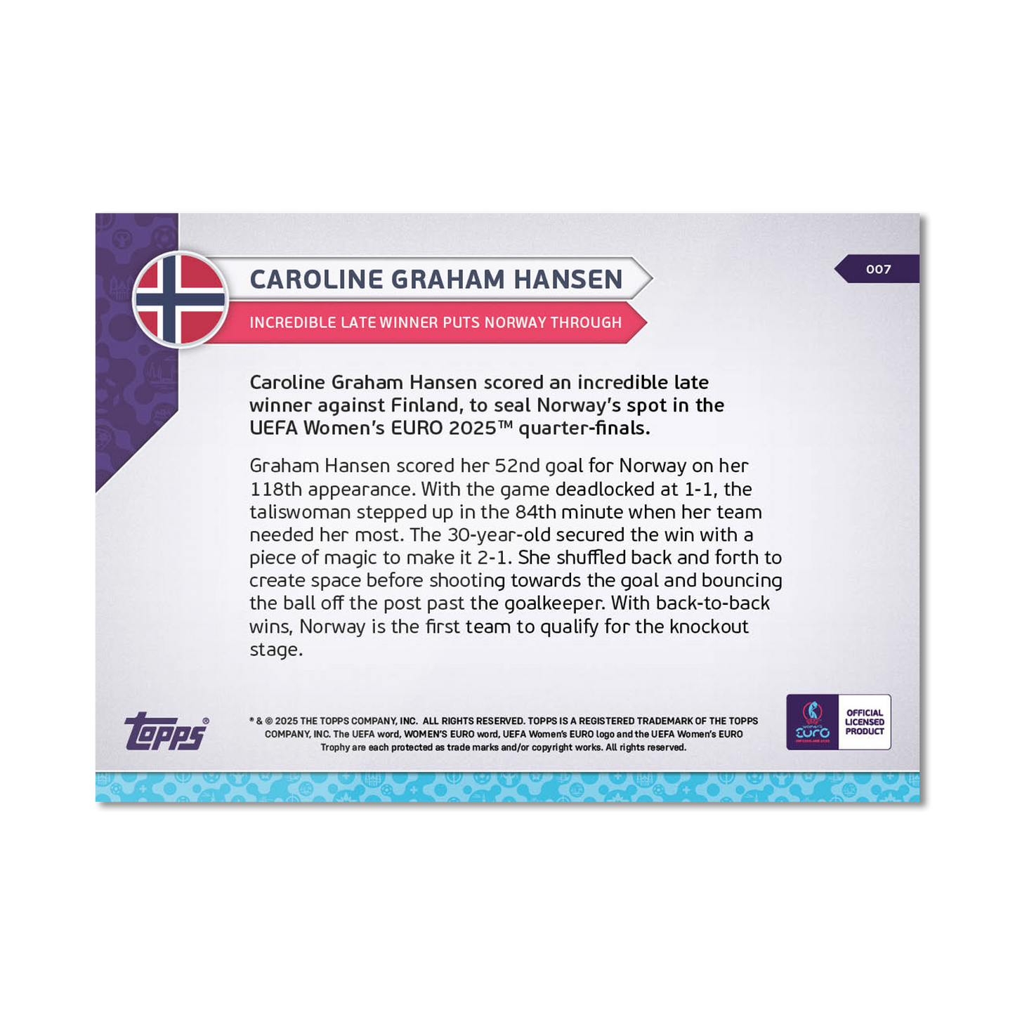 Caroline Graham Hansen - UEFA Women’s EURO 2025™ Topps NOW® - Card 7 - PR: 234