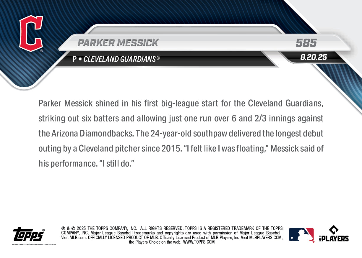 Parker Messick - 2025 MLB Topps NOW® - Card 585 - PR: 984