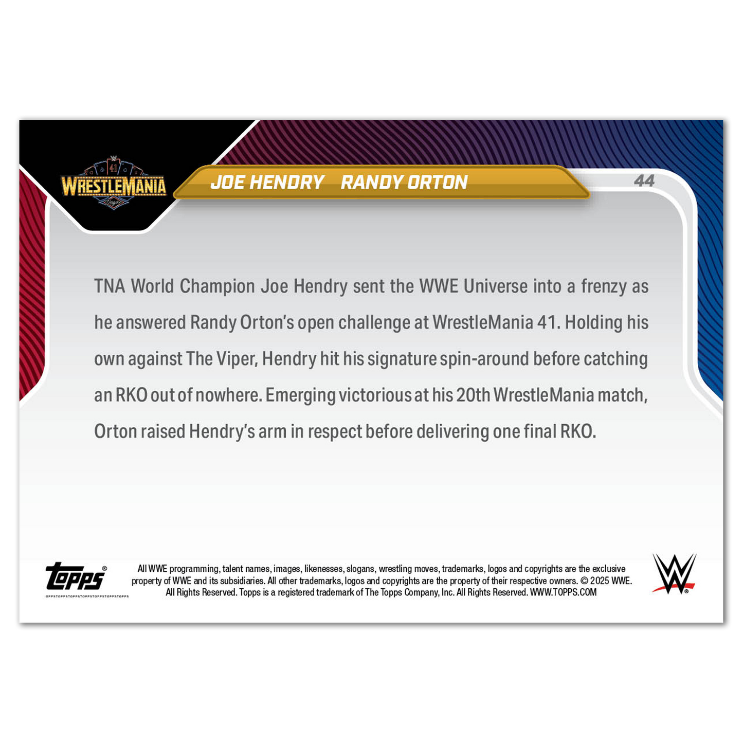 Joe Hendry/Randy Orton - 2025 WWE Topps NOW® - Card 44 - PR: 5888