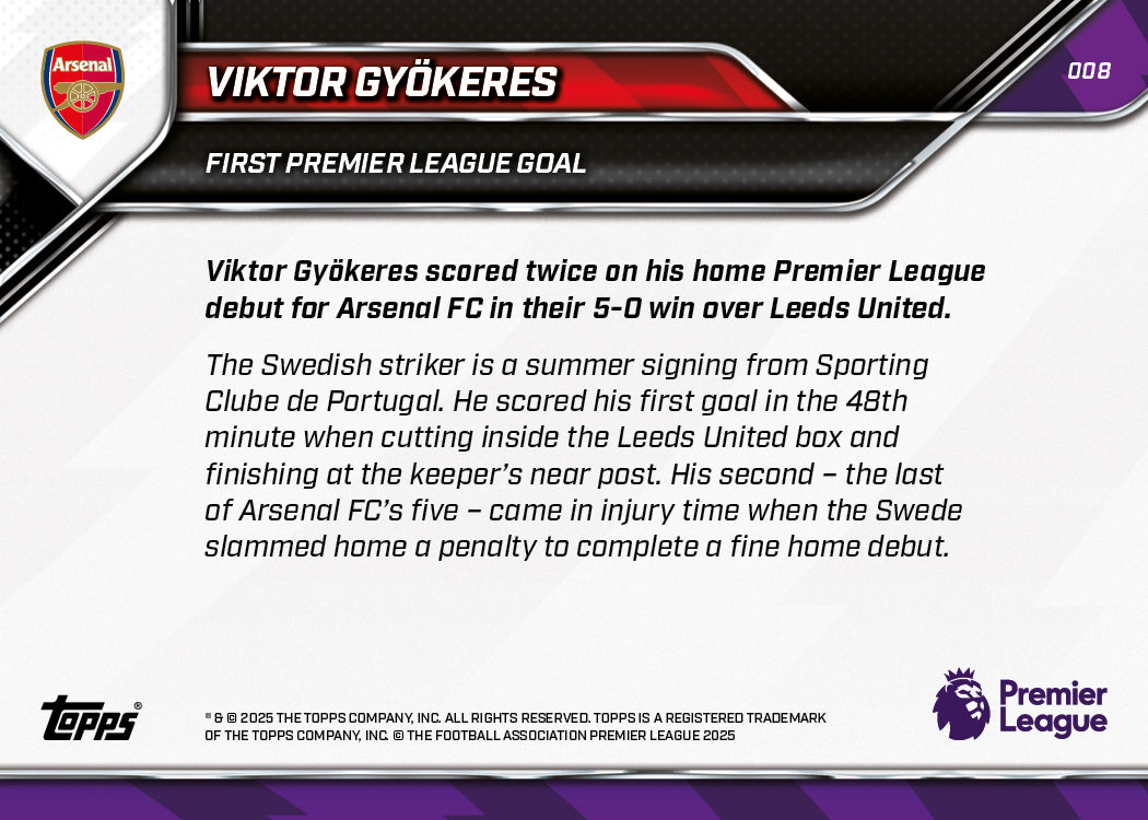 Viktor Gyökeres - 2025-26 Premier League Topps NOW® - Card 8 - PR: 2331