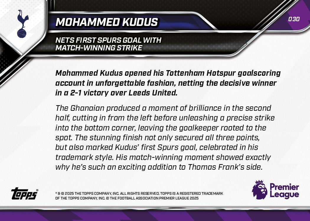 Mohammed Kudus - 2025-26 Premier League Topps NOW® - Card 30 - PR: 263