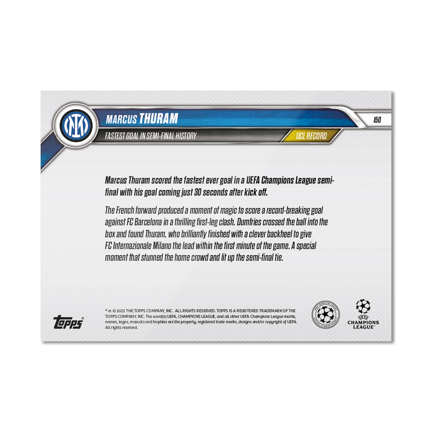 Marcus Thuram - 2024-25 UCL Topps NOW® - Card 150 - PR: 384