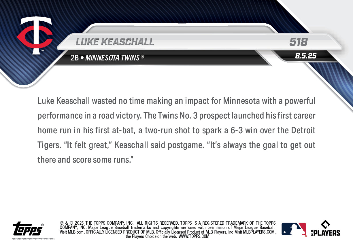 Luke Keaschall - 2025 MLB Topps NOW® - Card 518 - PR: 1488