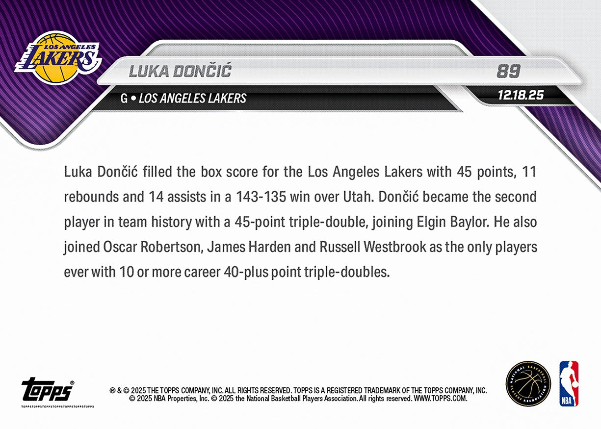 Luka Dončić - 2025-26 NBA Topps NOW® - Card 89 - PR: 1881