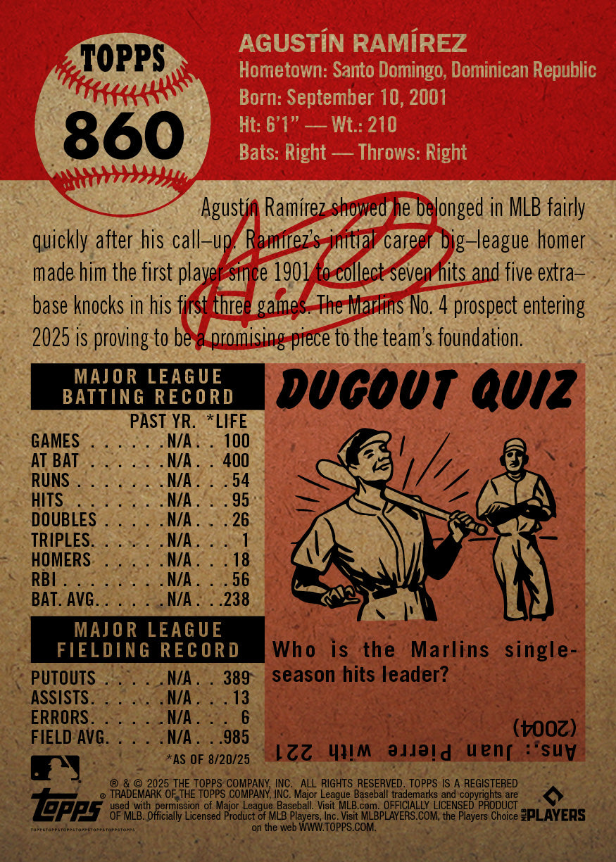 Agustín Ramírez - 2025 MLB Living Set® - Card 860 - PR: 1205