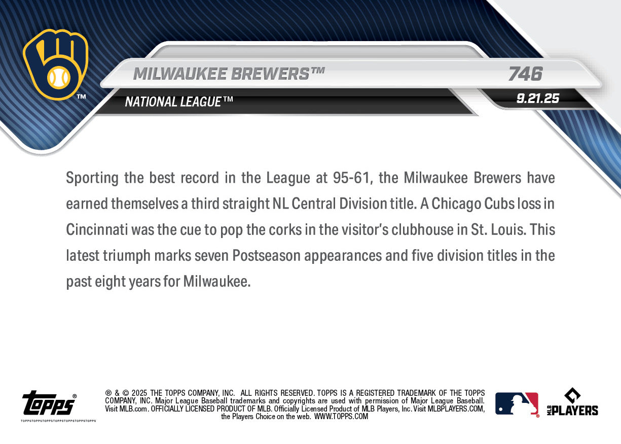 Milwaukee Brewers - 2025 MLB Topps NOW® - Card 746 - PR: 854