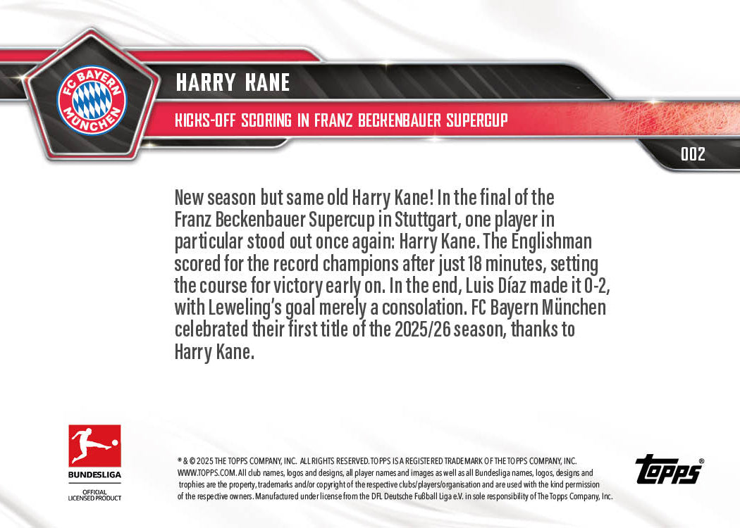 Harry Kane - 2025-26 Bundesliga Topps NOW® Card 2 - PR: 538