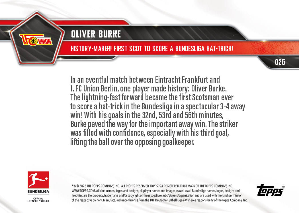 Oliver Burke - 2025-26 Bundesliga Topps NOW® - Card 25 - PR: 106