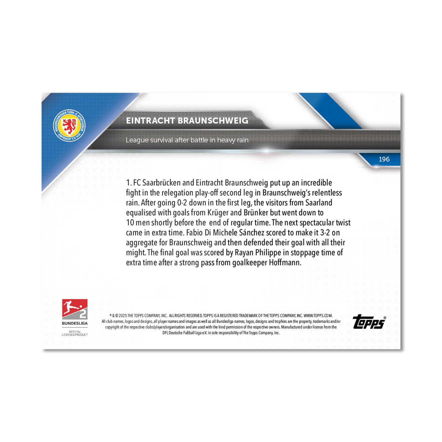 Eintracht Braunschweig - 2024-25 Bundesliga Topps NOW® - Card 196 - PR: 110