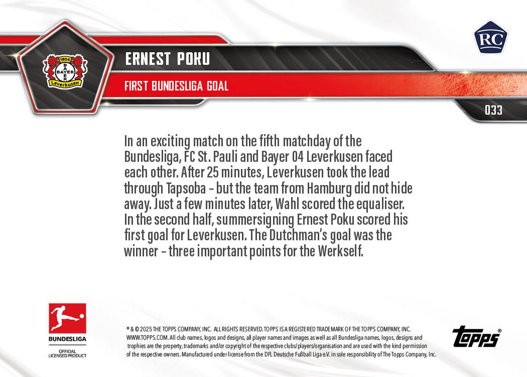 Ernest Poku - 2025-26 Bundesliga Topps NOW® - Card 33 - PR: 303