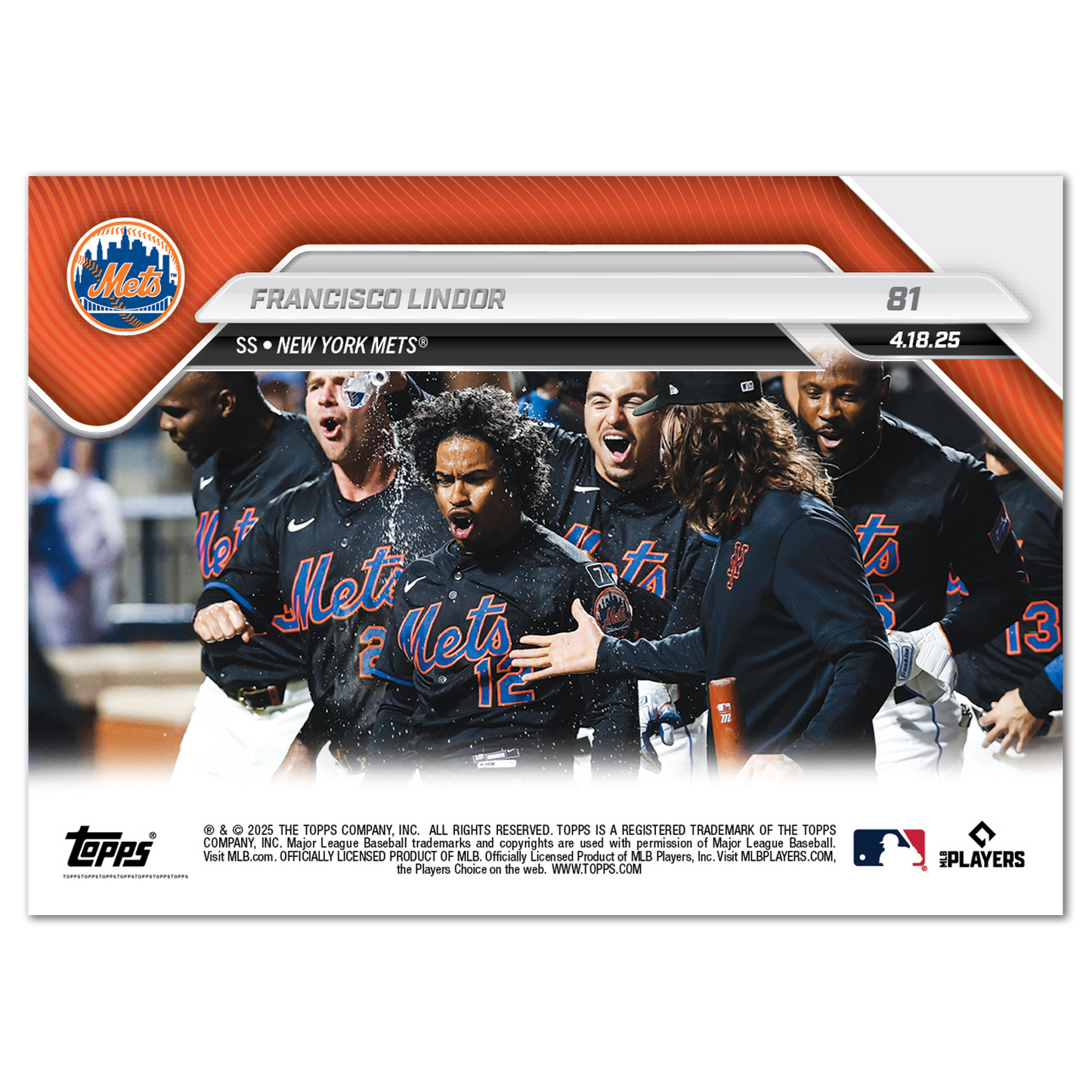 Francisco Lindor - 2025 MLB Topps NOW® - Card 81 - LOOK FOR AUTOS - PR: 3875