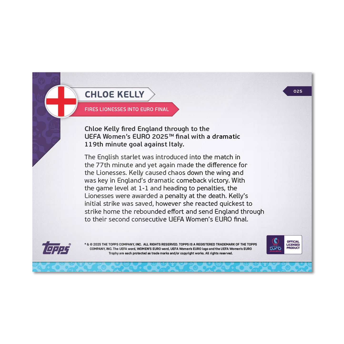 Chloe Kelly - UEFA Women’s EURO 2025™ Topps NOW® - Card 25 - PR: 685