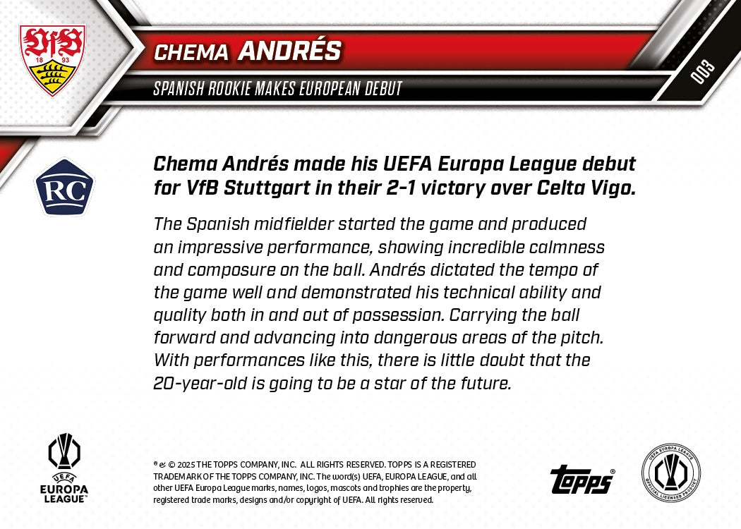 Chema Andrés - 2025-26 UEL Topps NOW® Card 3 - PR: 314