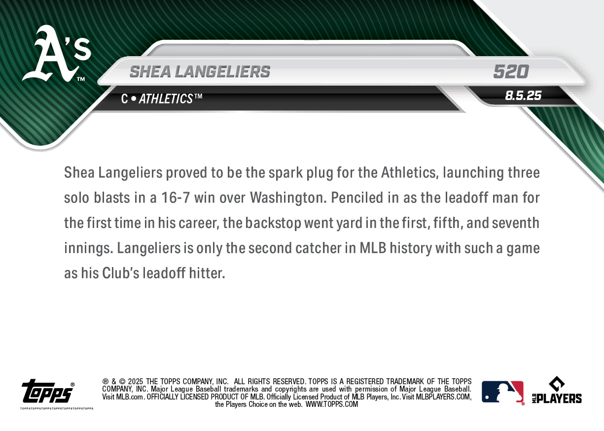Shea Langeliers - 2025 MLB Topps NOW® - Card 520 - PR: 683