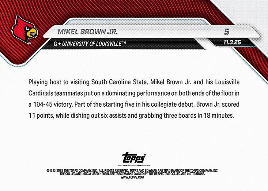 Mikel Brown Jr. - 2025-26 Bowman U NOW® Basketball - Card 5