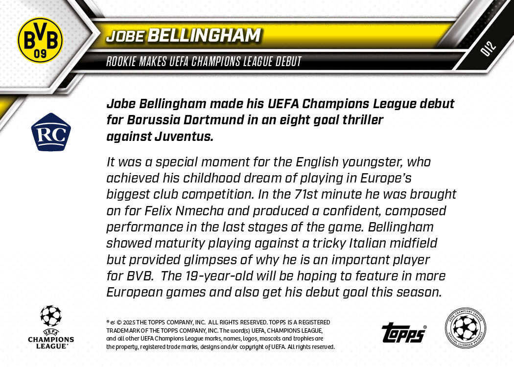 Jobe Bellingham - 2025-26 UCL Topps NOW® Card 12 - PR: 1460