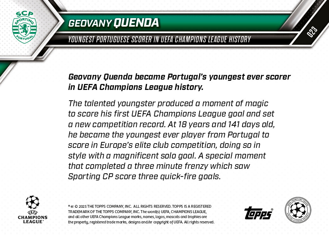 Geovany Quenda - 2025-26 UCL Topps NOW® - Card 23 - PR: 473