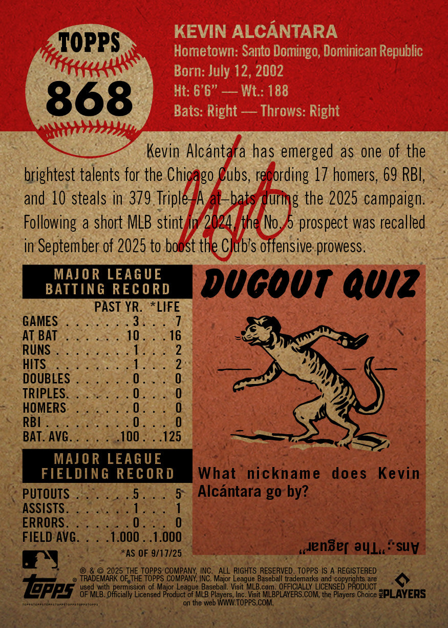 Kevin Alcántara - 2025 MLB Living Set® - Card 868 - PR: 1424