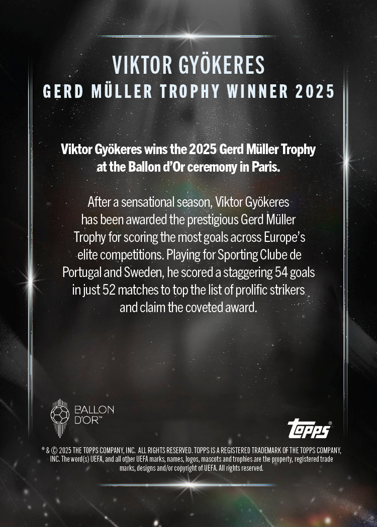 Viktor Gyökeres - 2025 Ballon d'Or Topps NOW® - Card 3 - LOOK FOR AUTO & RELICS - PR: 954