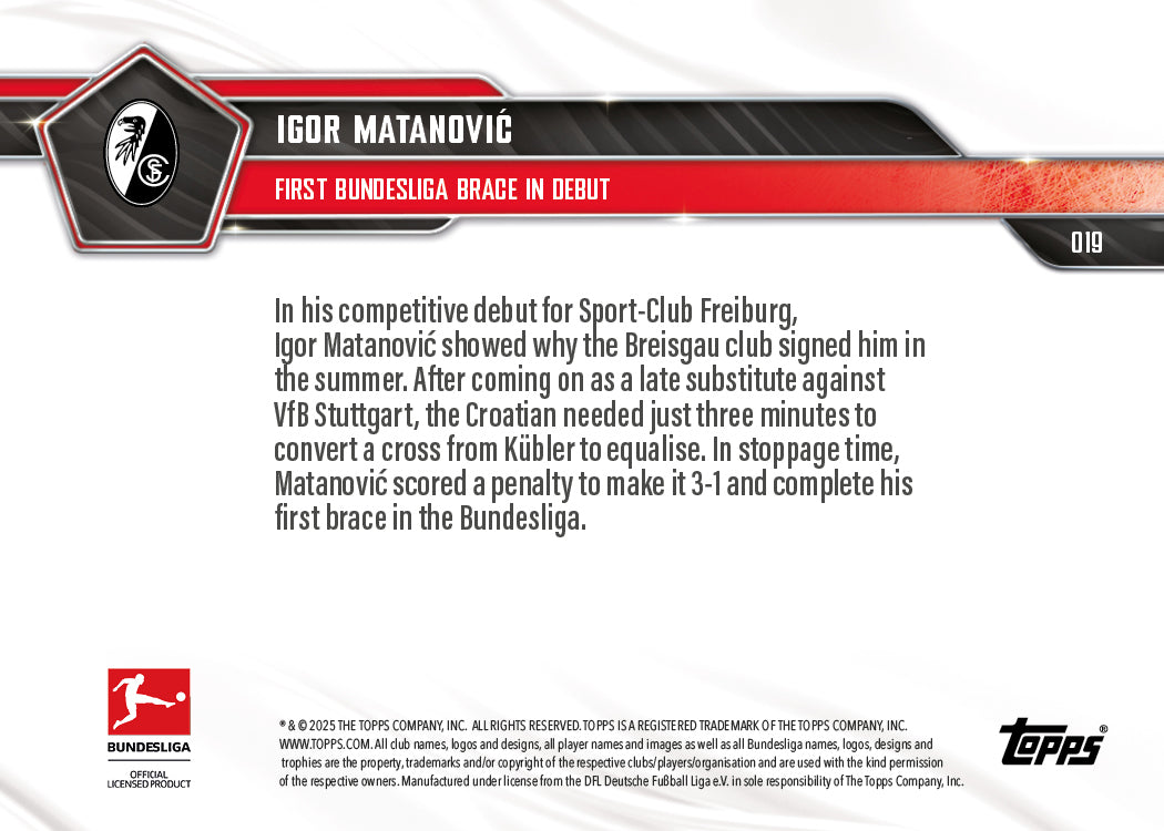 Igor Matanović - 2025-26 Bundesliga Topps NOW® - Card 19 - PR: 184
