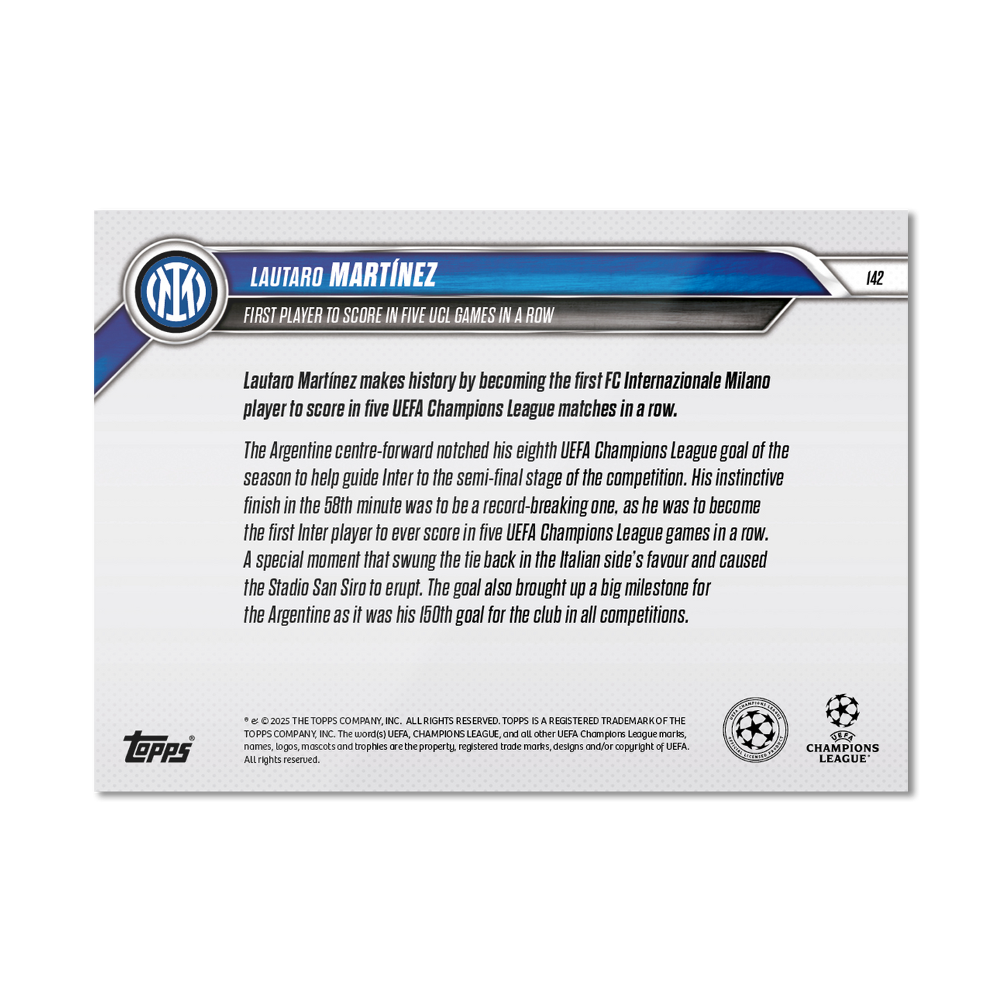 Lautaro Martínez - 2024-25 UCL Topps NOW® - Card 142 - PR: 592