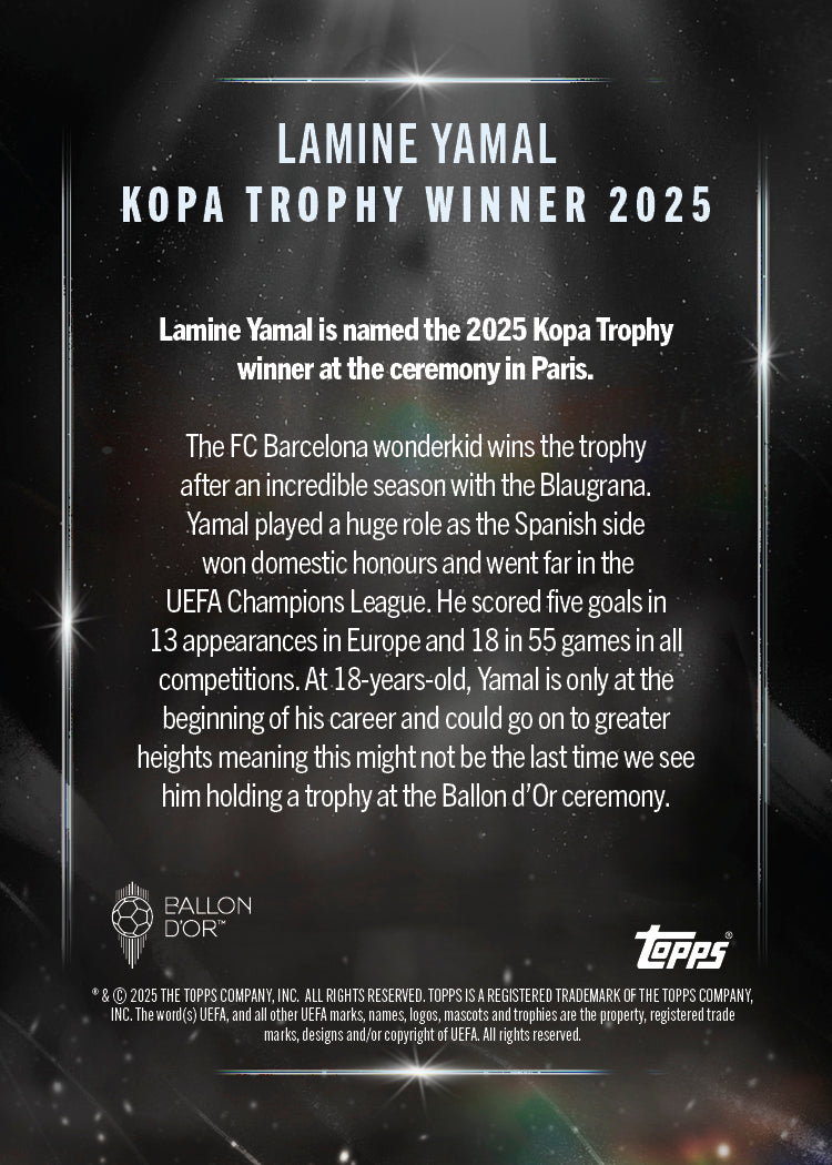 Lamine Yamal - 2025 Ballon d'Or Topps NOW® - Card 6 - LOOK FOR AUTO & RELICS - PR: 13882